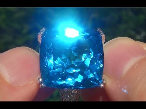 Estate Natural FLAWLESS London Blue Topaz &amp; Diamond 14k White Gold Ring - C110