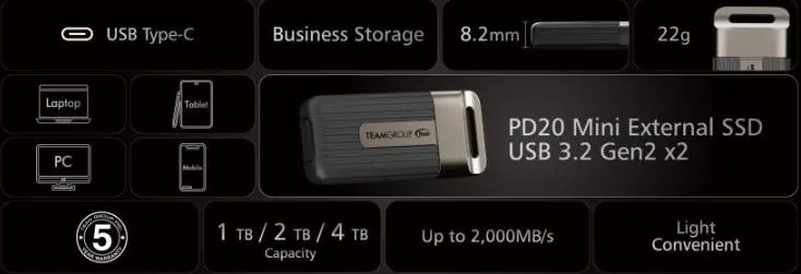 Teamgroup представила внешний твердотельный накопитель MINI - PD20 - Компания TEAMGROUP представила новый внешний твердотельный накопитель MINI - TEAMGROUP PD20, который отличается компактностью и портативностью, а также оснащен подвесным отверстием. Начиная с августа, устройство будет доступно для продажи по всему миру, с деталями о цене, ожидаемыми к тому времени. Teamgroup представила внешний твердотельный накопитель MINI - PD20 - Новости